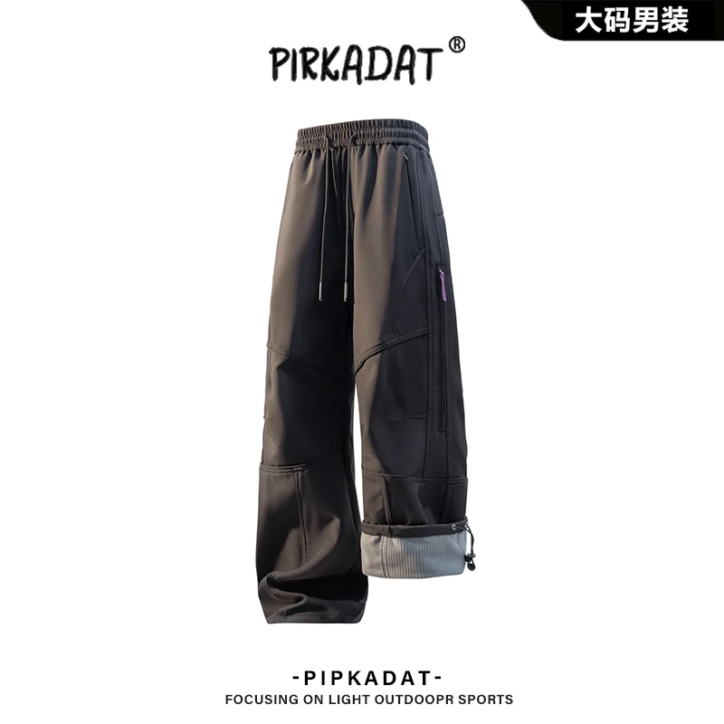 Pirkadat冬季新款直筒加绒休闲裤男美式潮流休闲宽松百搭长裤男款