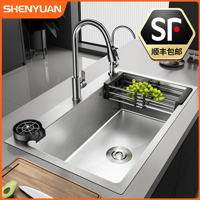 加厚304不锈钢水槽洗菜盆大单槽家用厨房菜盆洗碗槽池台下盆手工