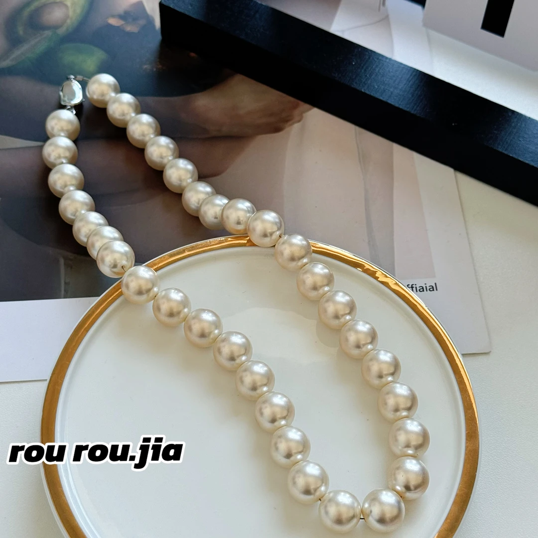 钛钢项链 14mm白珠  施家珍珠项链轻奢小众高级感叠戴