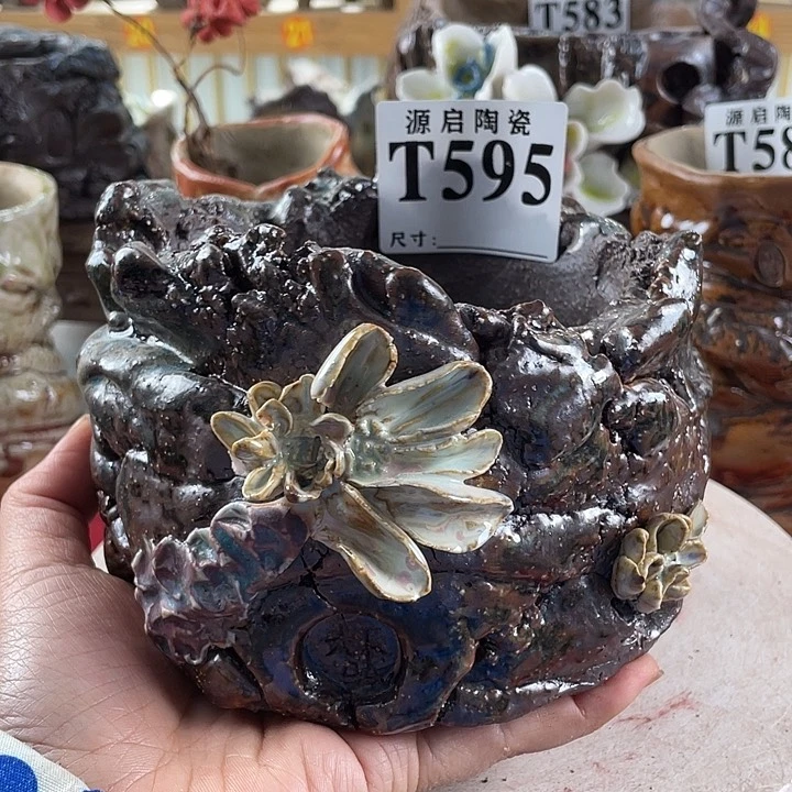 紫砂花盆景德镇陶瓷595