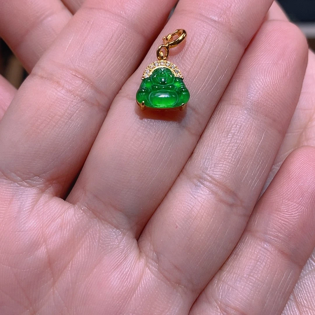 翡翠吊坠(不含链)银S925镶嵌佛公