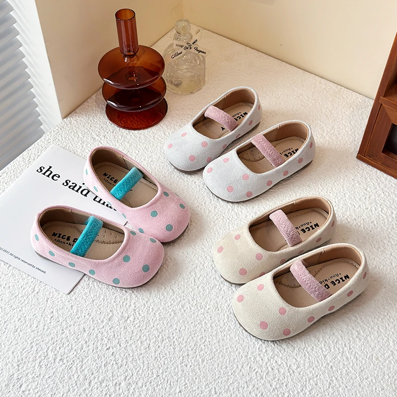 女童小皮鞋春秋季2025新款韩版儿童波点公主鞋小宝宝瓢鞋软底防滑