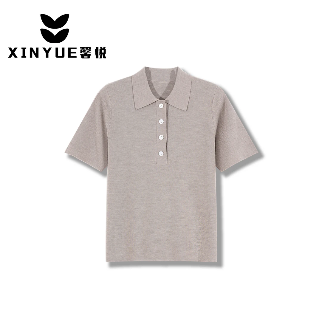 时尚减龄春夏简约翻领休闲百搭经典纯色羊毛针织短袖F031-YC131