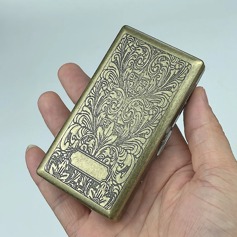 细支20支装金属烟盒雕刻唐草青铜色滚花