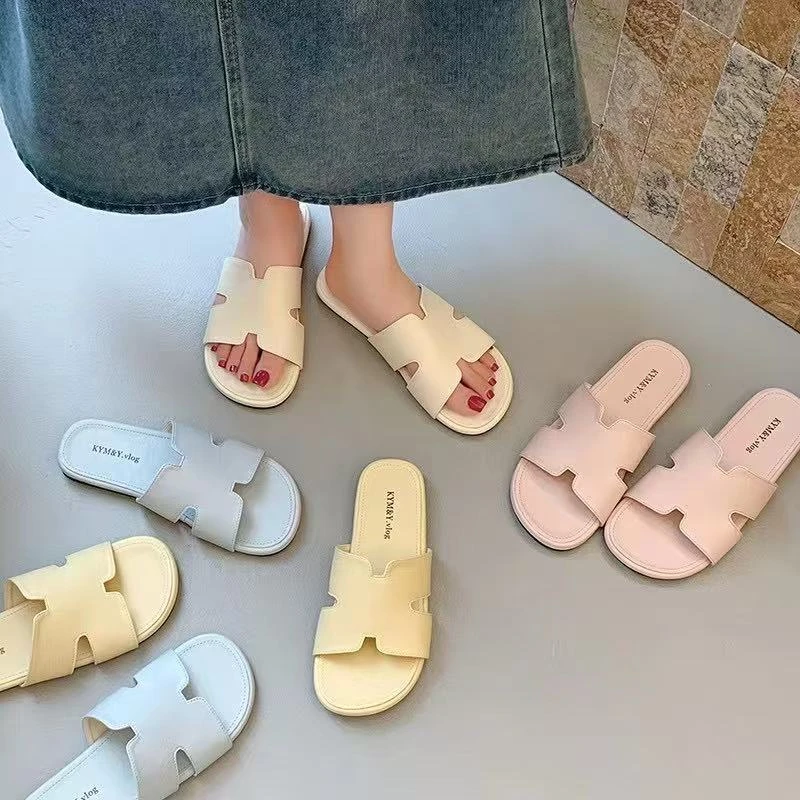 夏季新款女外穿时尚百搭一脚蹬懒人平底一字拖鞋6808