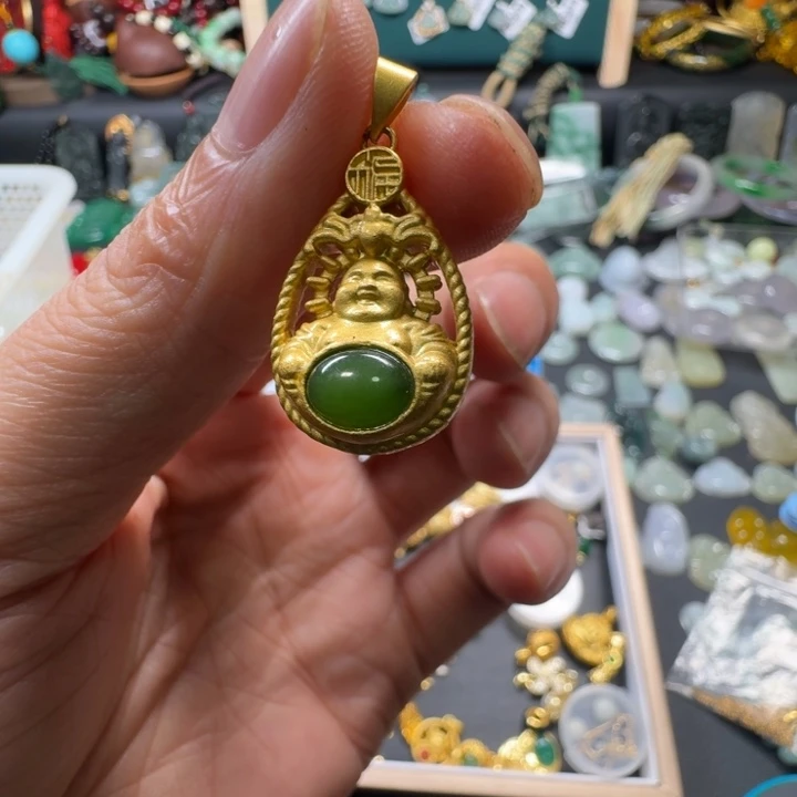 和田玉合金吊坠(赠链)弥勒佛吊坠