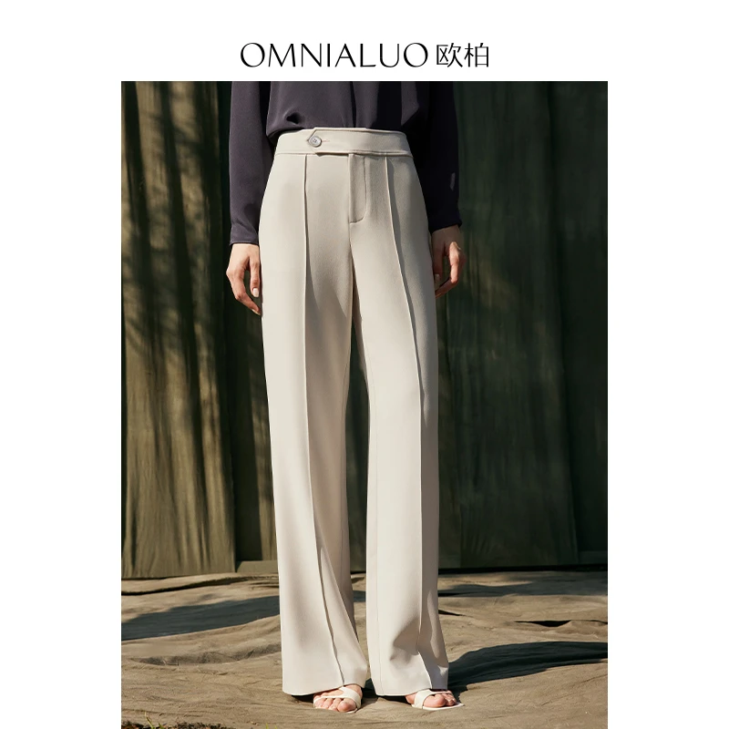 欧柏高端进口三醋酸面料高腰阔腿裤女2025春宽松显瘦直筒西装长裤