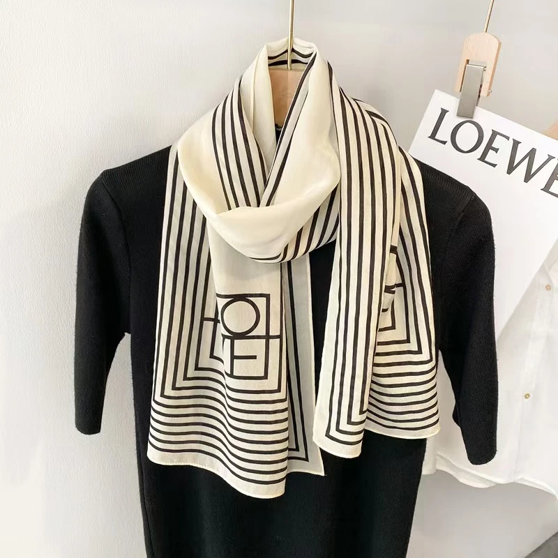 【留白问墨】宫丽37x145cm6A纯100桑蚕丝双绉长巾时尚百搭女士