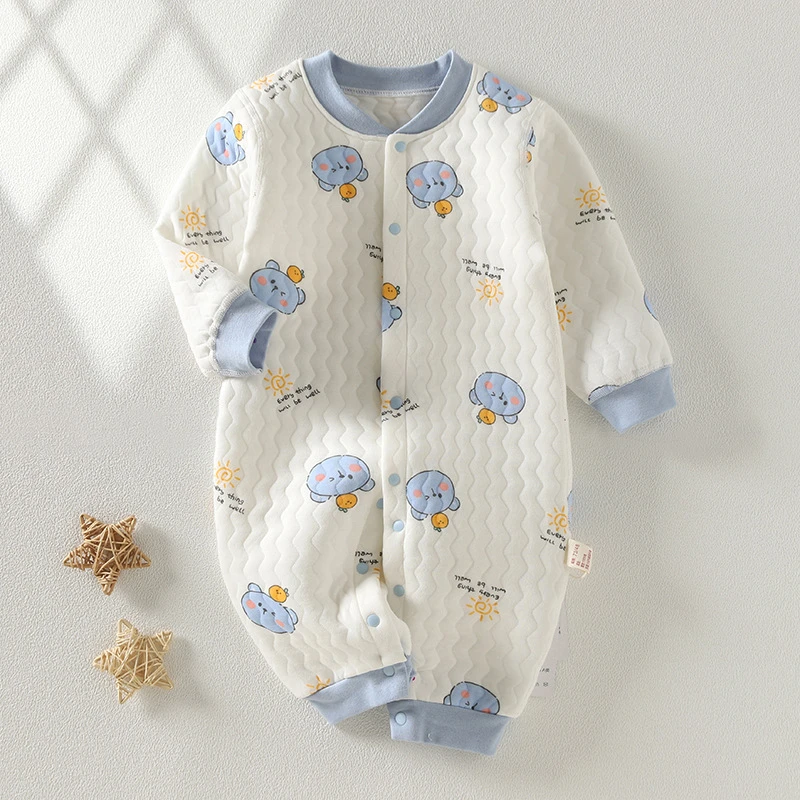 婴儿连体衣秋冬季保暖无骨哈衣新生儿衣服0-1岁宝宝a类棉爬爬服