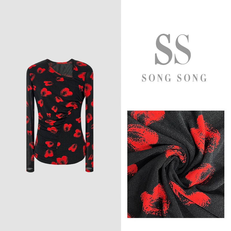 SONG-原创【永恒心动】秋款重工定制爱心捏褶设计显瘦长袖上衣