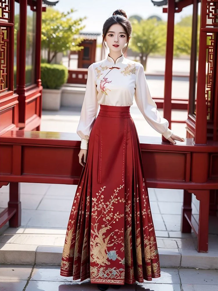 国风复古绣花上衣马面裙套装2025秋季新款设计感小众高级感两件套