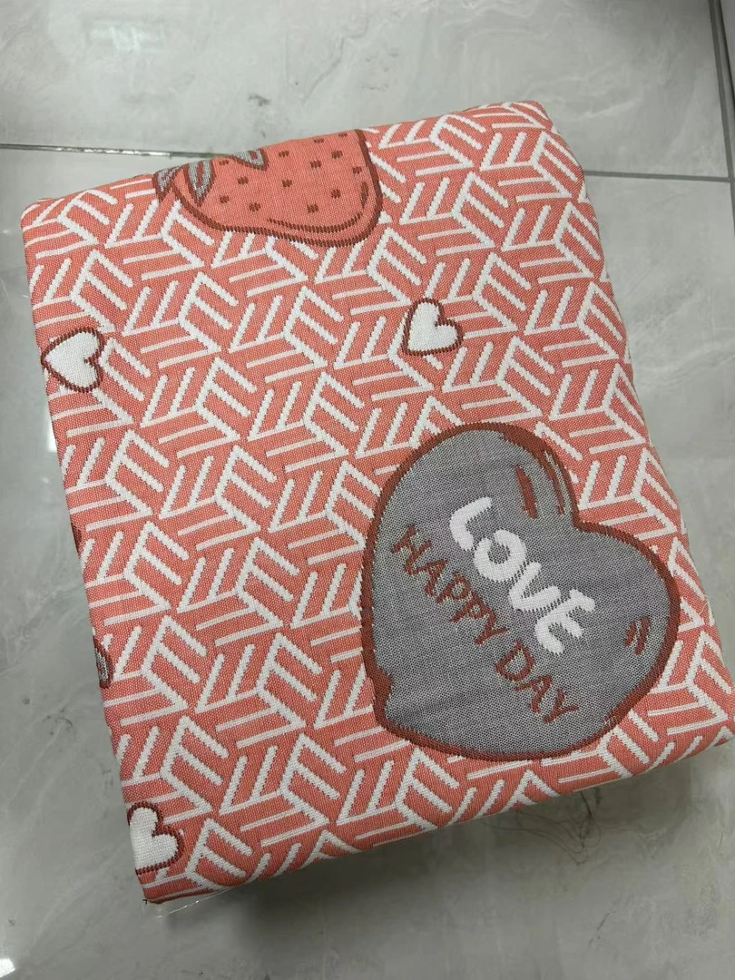 专享【京かわ会社】纯棉盖毯 纯棉多层纱布盖毯150*200cm 粉色桃心