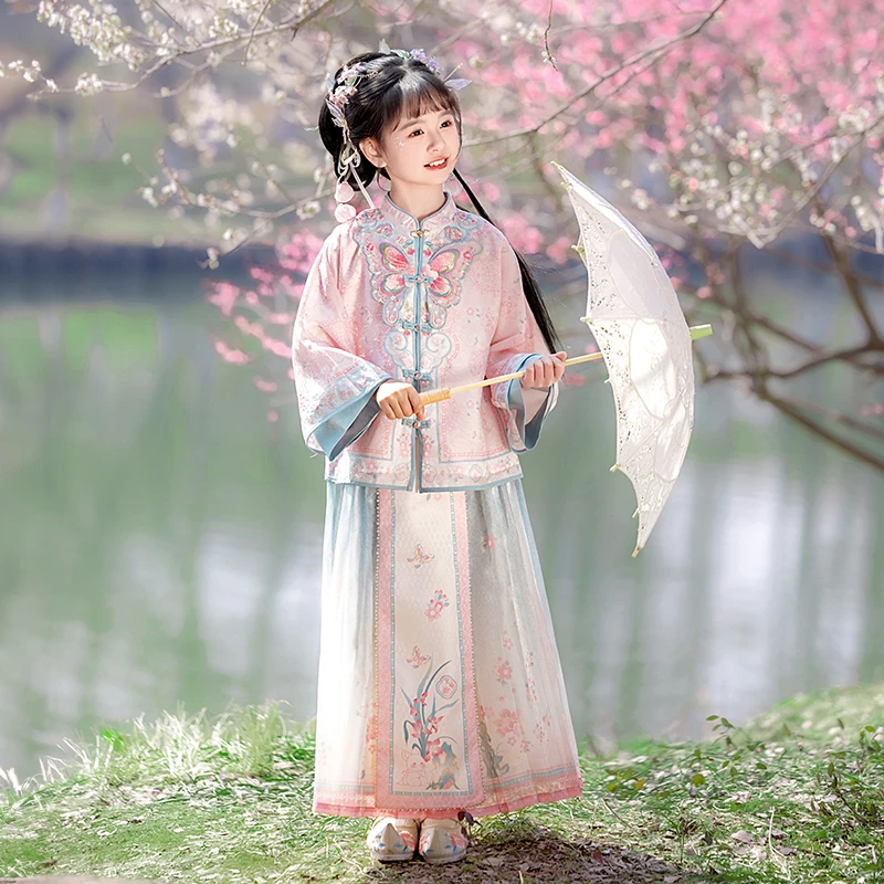 2025新款汉服女童春夏款小公主蝴蝶刺绣古风新中式