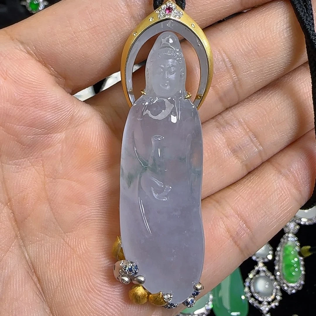 颈饰18K金镶嵌翡翠天然翡翠