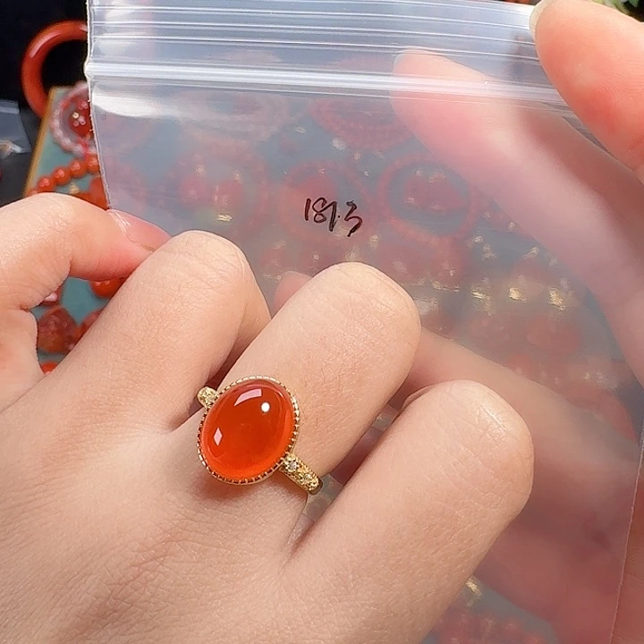 南红玛瑙银S925镶嵌戒指