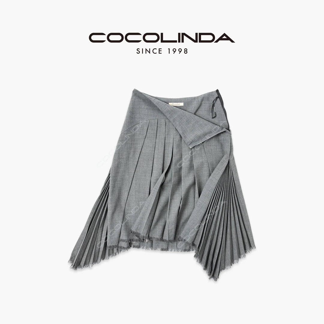 COCOLINDA | 羊毛混纺不规则风琴皱A字廓形重工四季百褶裙Q3781