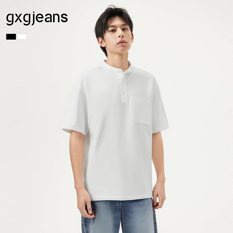 gxgjeans男装多色亨利领休闲短袖T恤男宽松25年夏新品#J25D442325