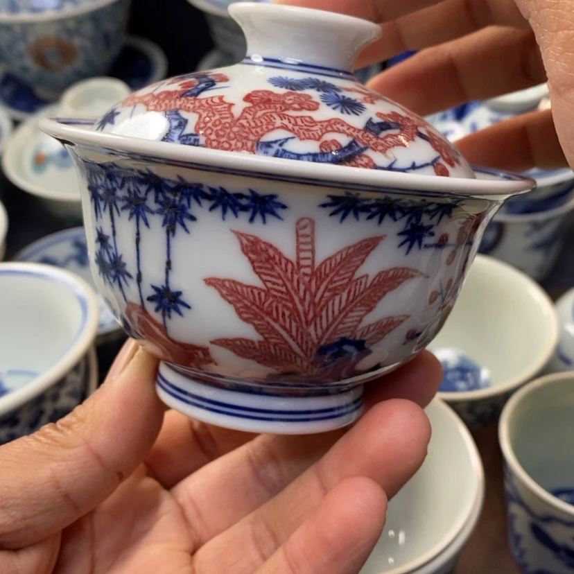 【闪购商品】景德镇青花釉里红盖碗