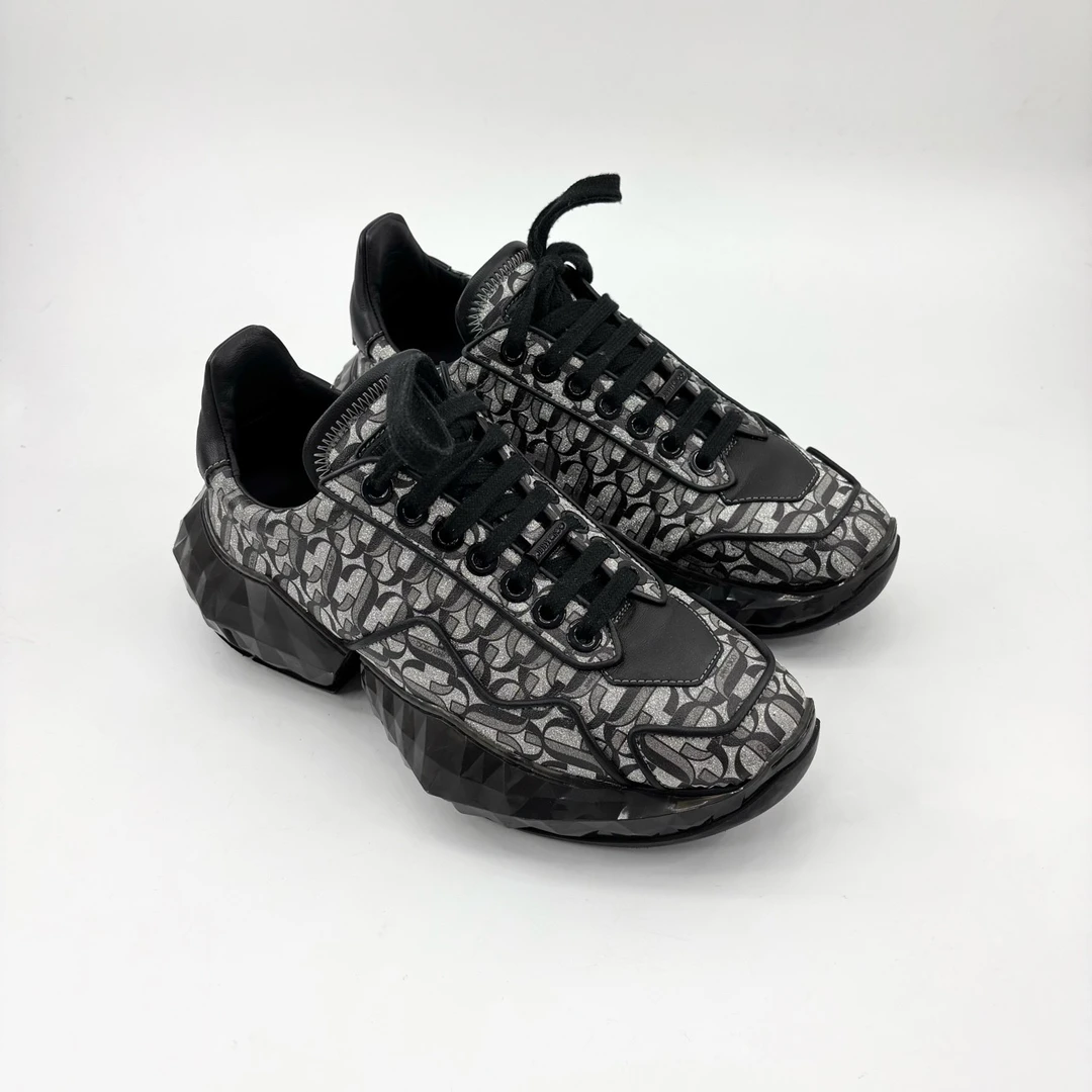 99新 JIMMY CHOO/吉米周 37码/黑色满印运动鞋/pp426744