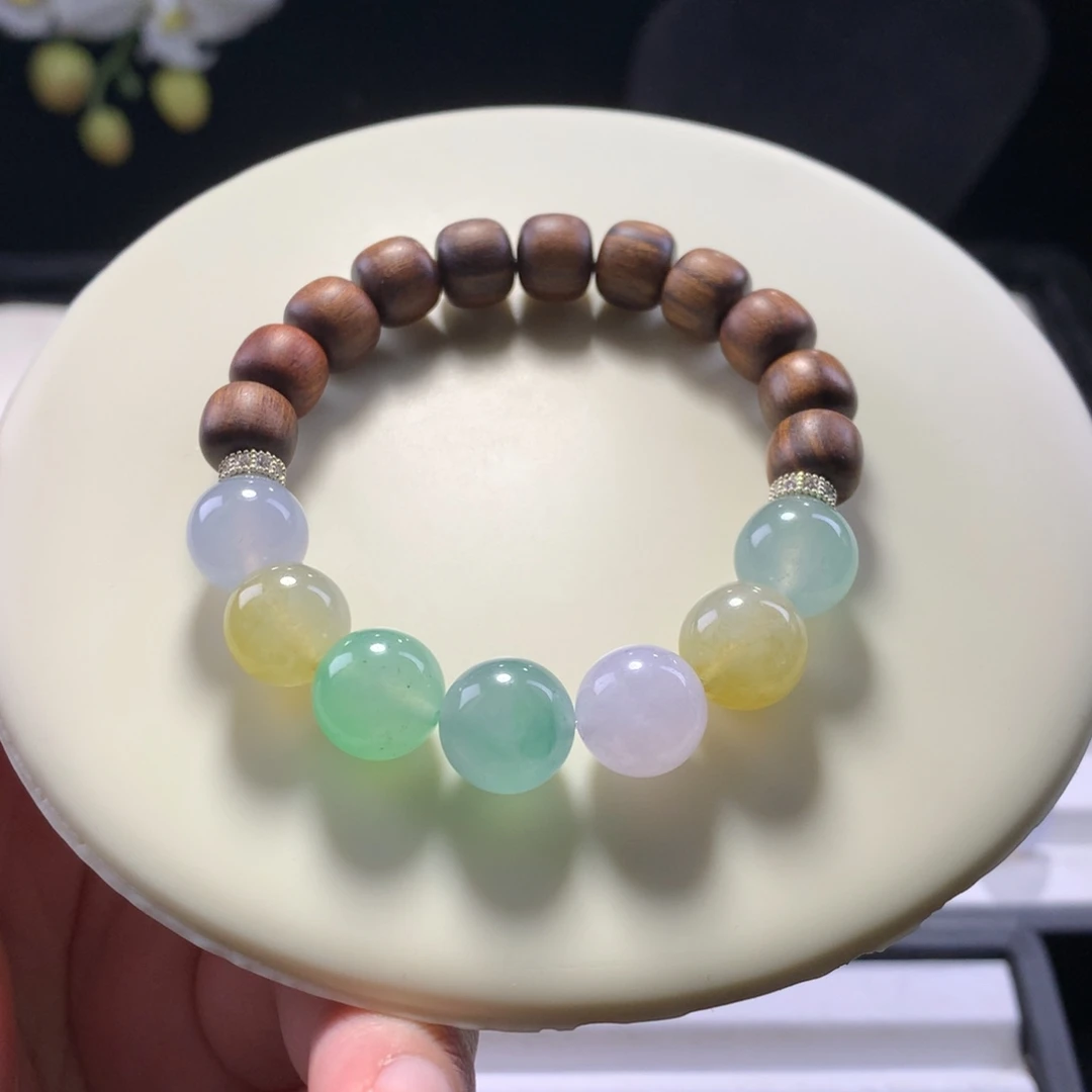 翡翠未镶嵌手链卡11七彩珠