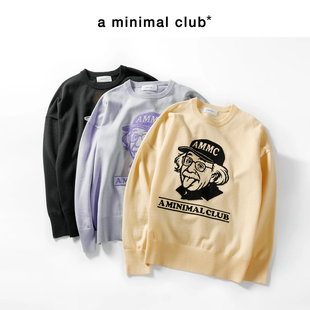 a minimal club吐舌爱因斯坦印花包芯纱毛衣羊毛混纺套头AM5ASW05