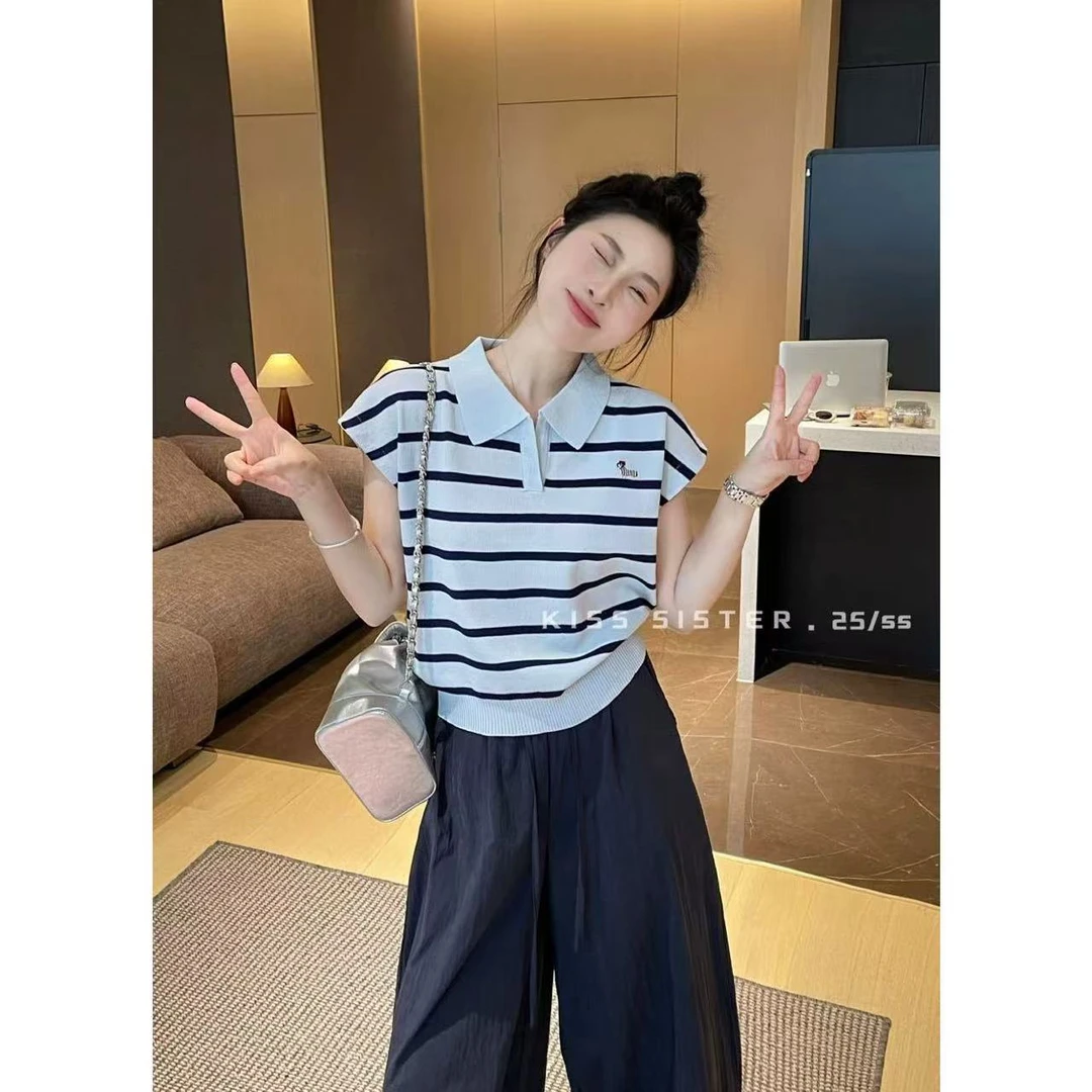 25新款女士韩版气质高级感翻领百搭显瘦针织T恤