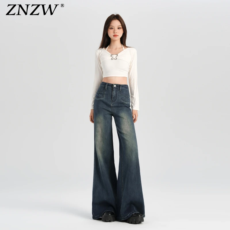 ZNZW不贴腿微喇叭裤女高腰显瘦秋冬加绒弹力修身复古小个子牛仔裤