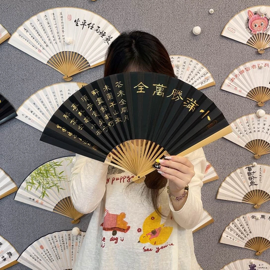 国画8寸玉竹-纯手绘-文玩扇骨（默认粘好）