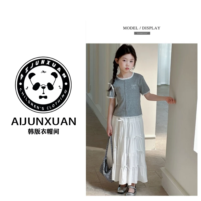 【专属定制】2025韩版女童套装短袖半身裙花边夏季新款中大童两件套