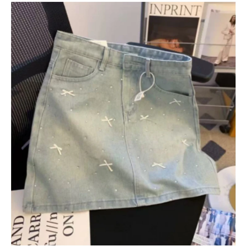 【面面】微胖定制简约通勤韩系蓝色短裙WP9684百搭半身裙牛仔半裙