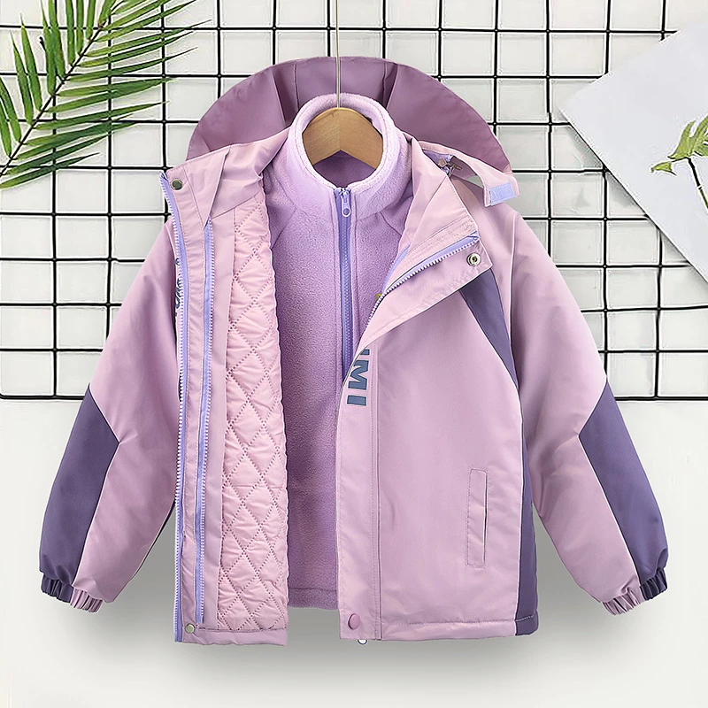 女童秋冬装冲锋衣三合一可拆卸新款加厚外套两件套装女大童加棉服