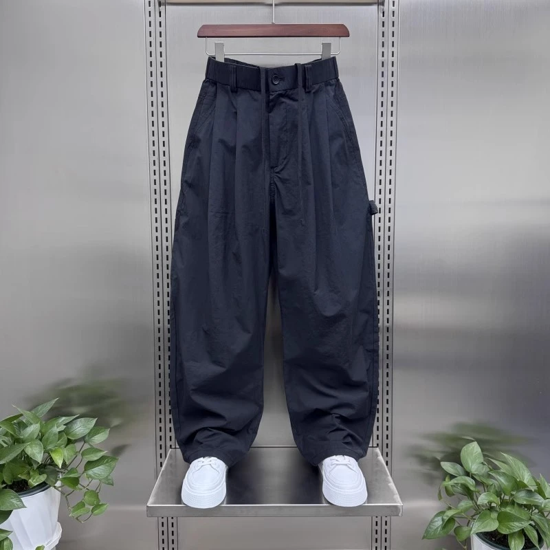 NPKP轻奢夏季薄款潮牌日系宽松阔腿工装裤男士休闲速干直筒弯刀裤