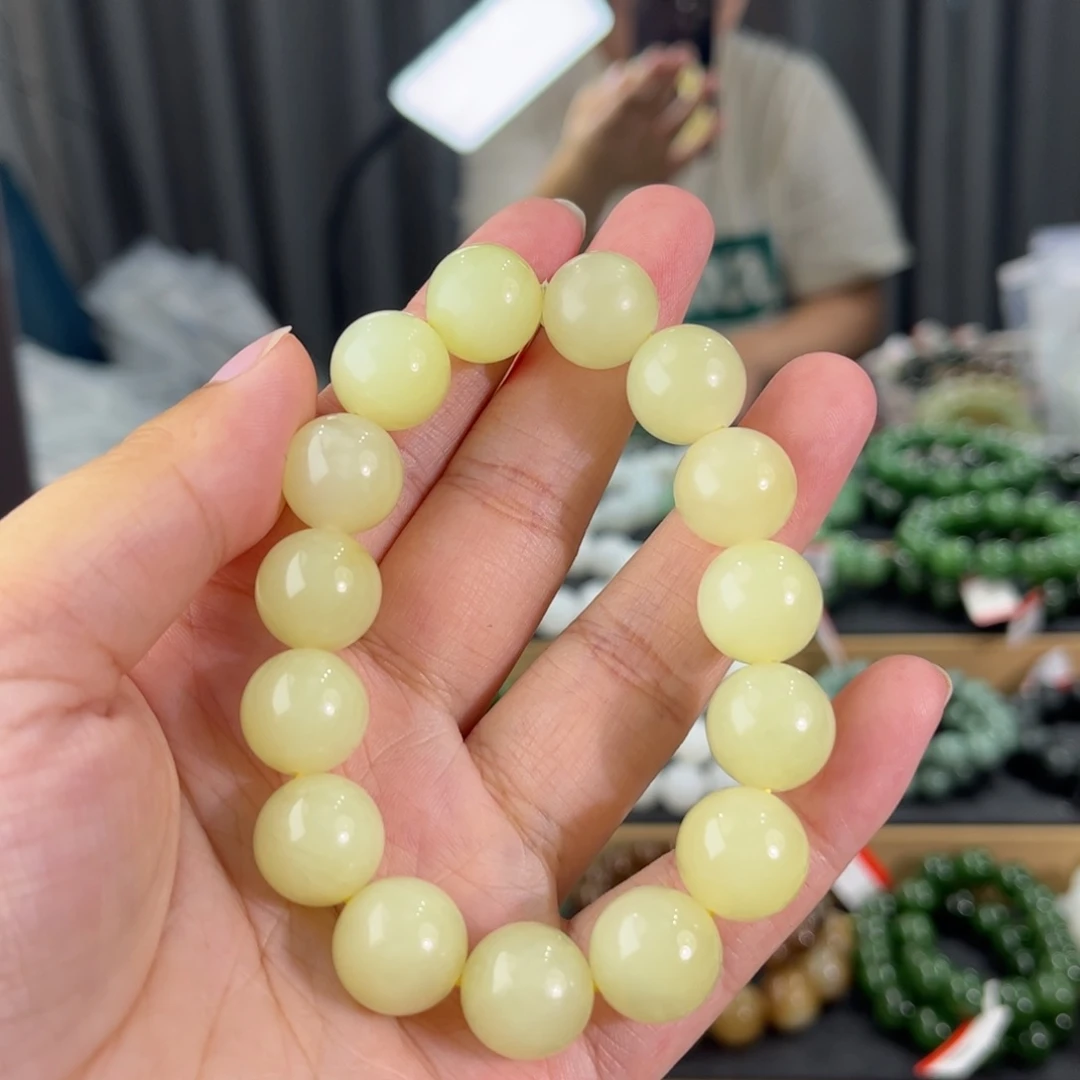 手链未镶嵌和田玉新疆若羌黄口卡13➕圆珠