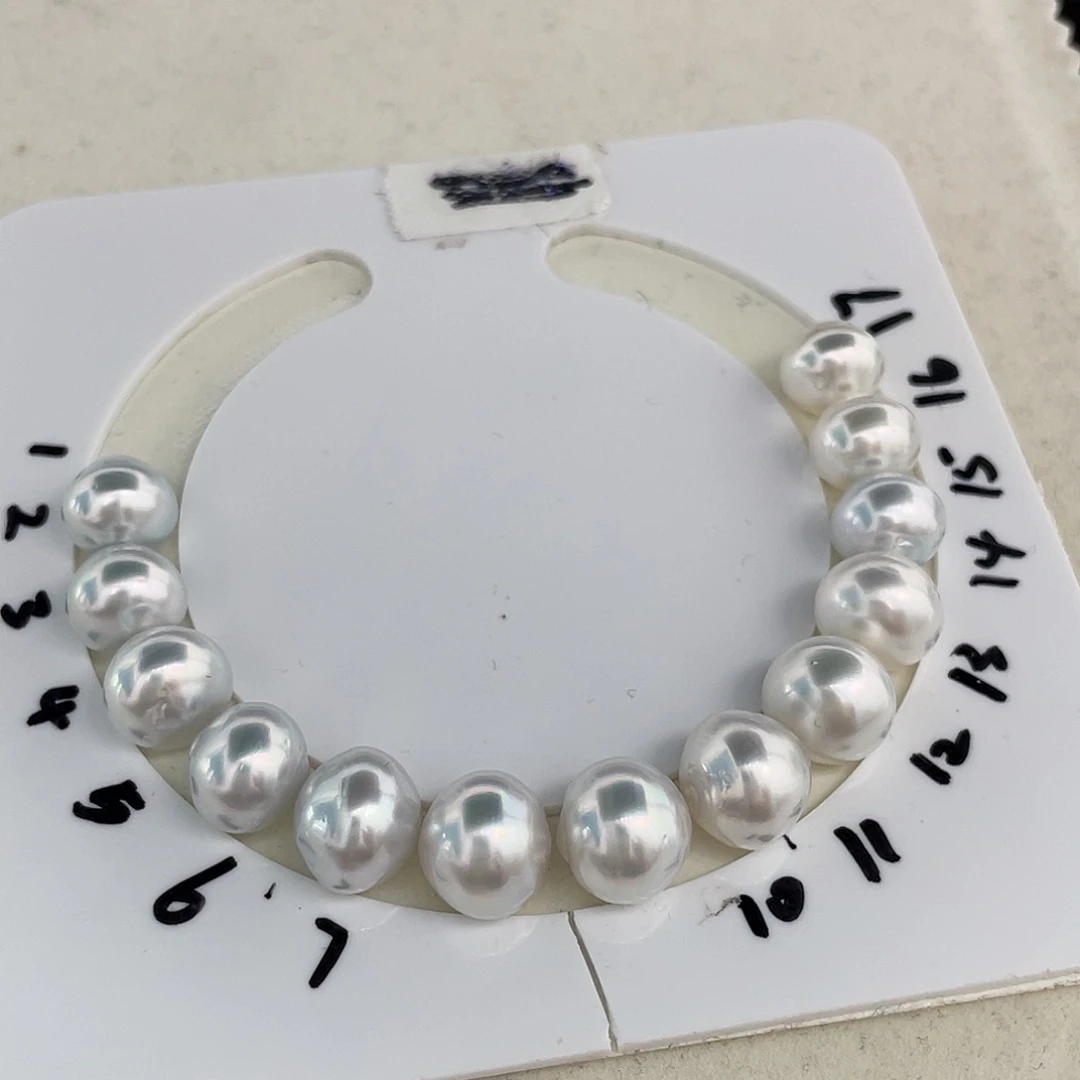 定制海水珍珠未镶嵌裸珠10-12mm银蓝澳白手链