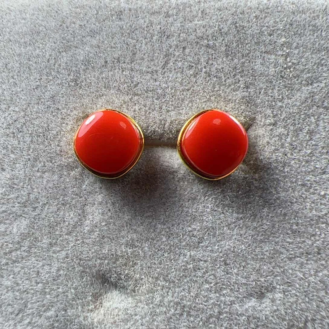 南红玛瑙耳钉18K金镶嵌