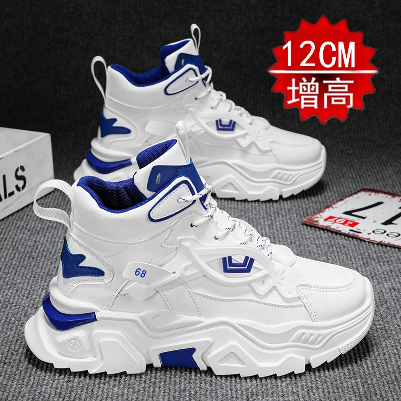 男鞋2025新款小白鞋内增高12cm10高帮板鞋厚底男士休闲运动老爹鞋