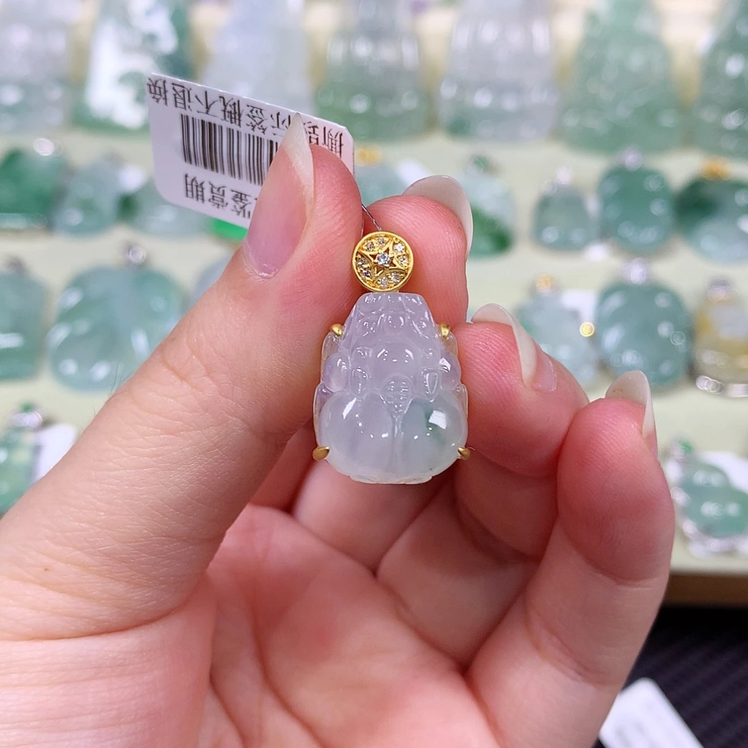 水***花翡翠18K金镶嵌吊坠(不含链)