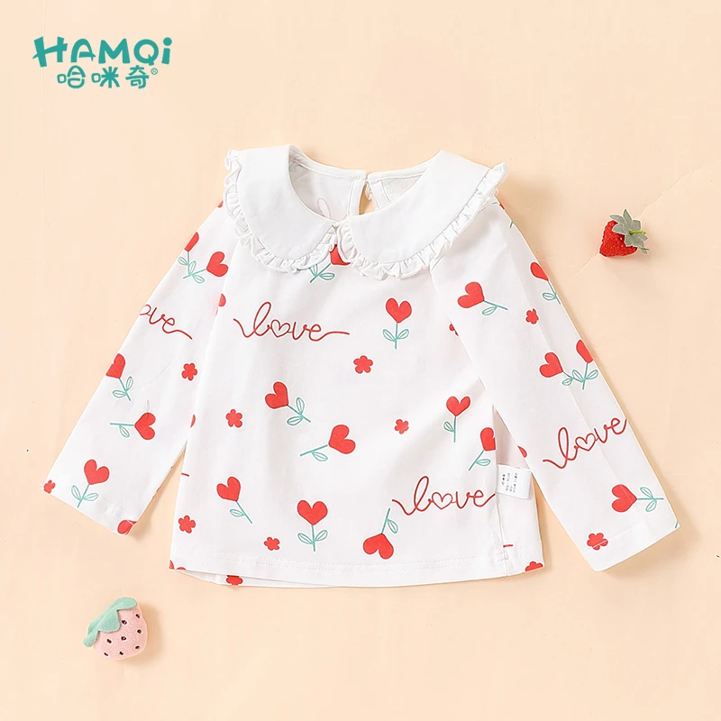 女童T恤春秋新款儿童洋气娃娃领打底衫宝宝小童百搭上衣长袖春装