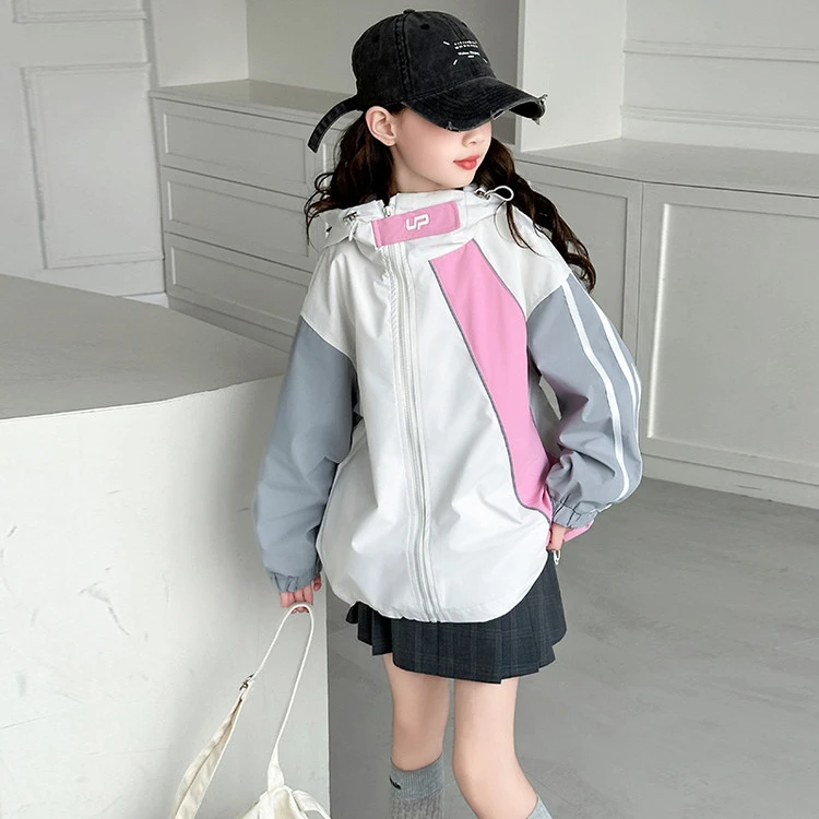 儿童冲锋衣外套女童中大童拼接撞色洋气休闲宽松显瘦韩版运动百搭