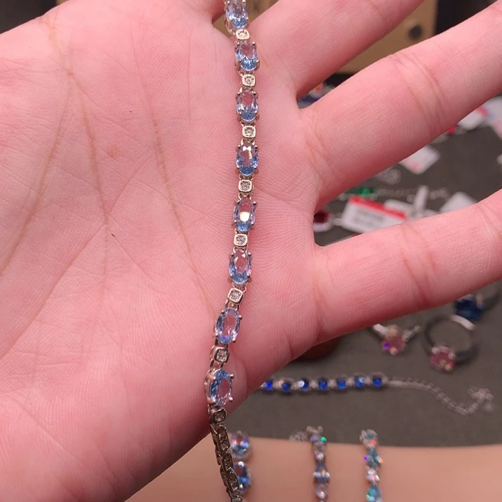 银S925镶嵌海蓝宝石手链