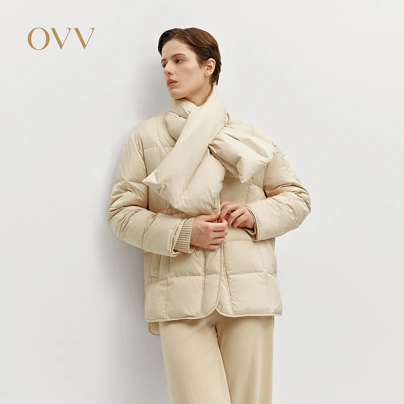【艾钱钱专属】OVV秋冬格子绗线拆卸围巾羽绒服外套GWRAJ44105A