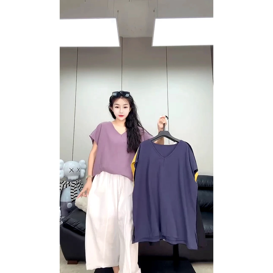 欧洲站宽松薄款百搭极简风V领纯色无袖T恤