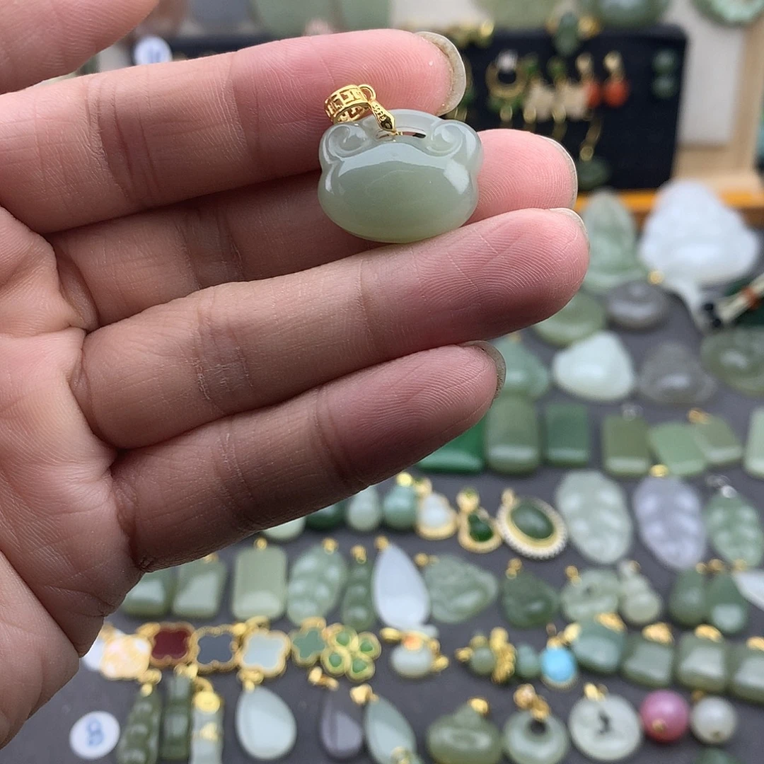 和田玉银S925镶嵌吊坠(不含链)