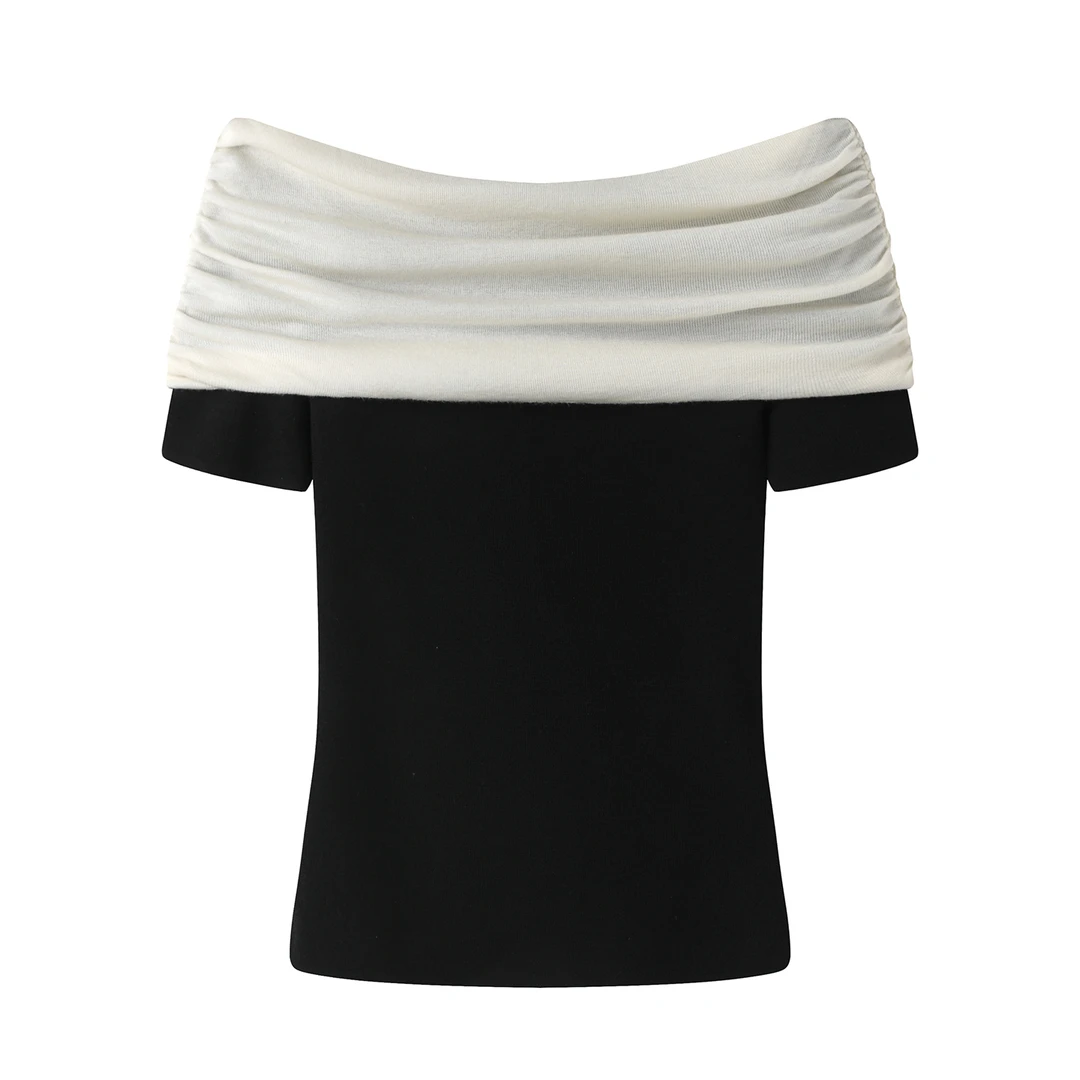 【艾家】轻奢朋克风针织衫女2025新款秋季修身百搭一字肩上衣3059