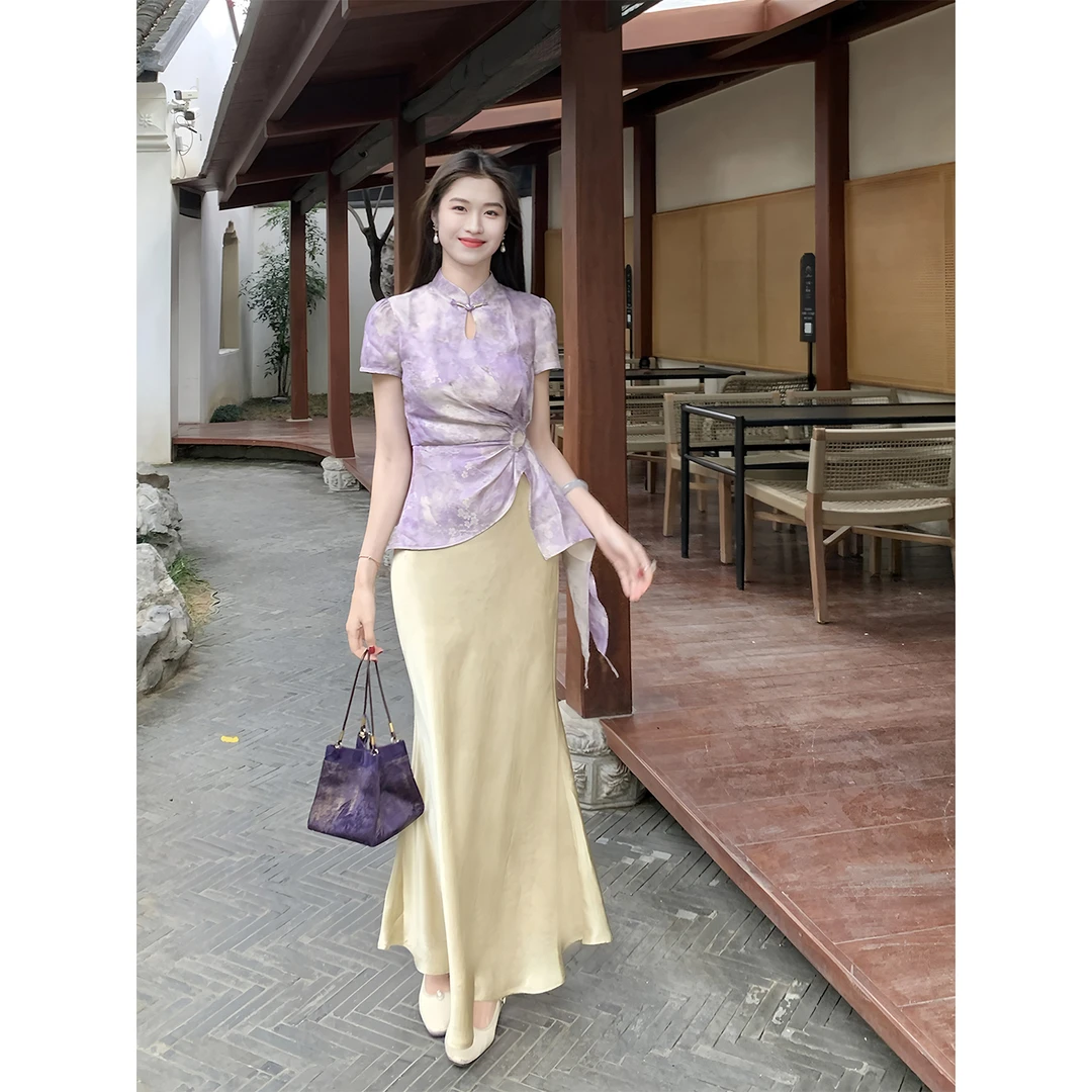 凌茜恣禾【檀香】国风新中式高级感修身收腰显瘦上衣复古显高半裙