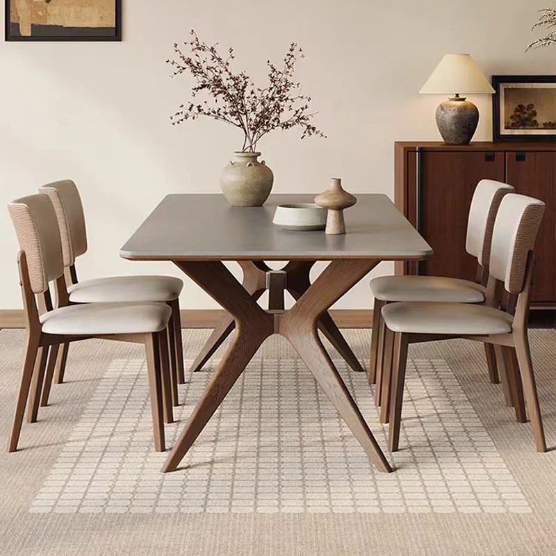 现代简约实木岩板餐桌椅轻奢家用餐桌方形吃饭桌西餐桌新中式方桌