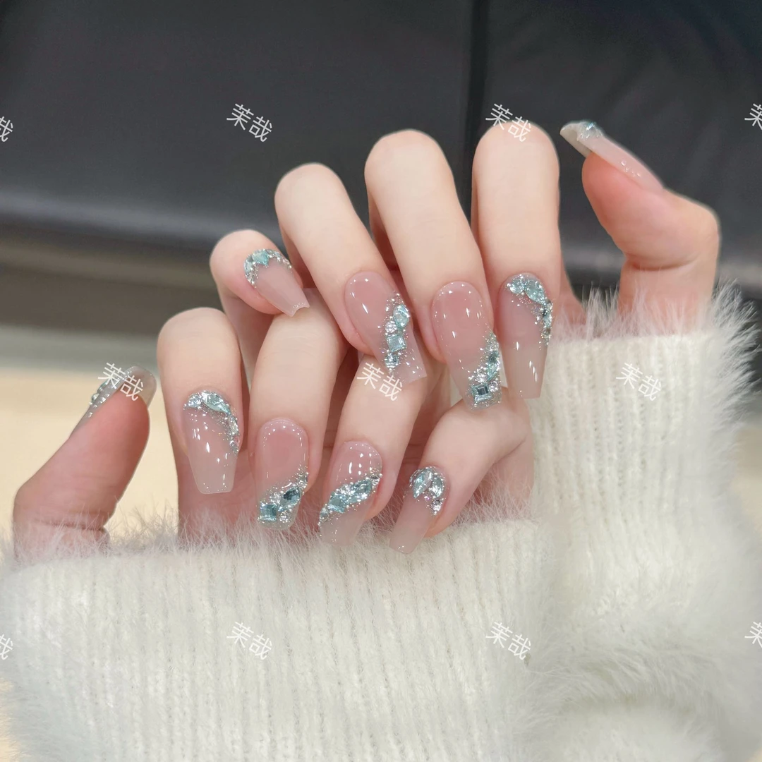 茉哉现货【波光粼粼】纯手工定制美甲拆卸穿戴甲A4055