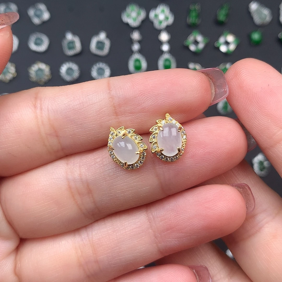 翡翠银S925镶嵌耳饰