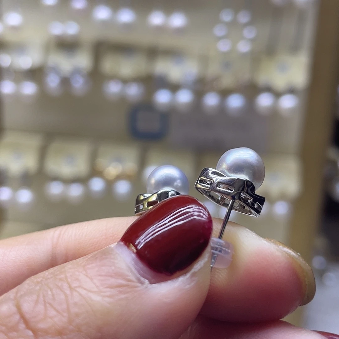 海水珍珠银S925镶嵌耳饰