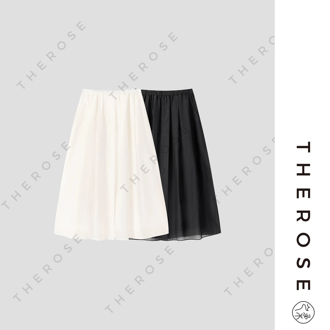 之柔【醉清风 半裙】轻薄舒适休闲A字裙慵懒廓形百搭开叉松紧半身裙